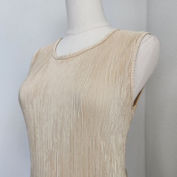 Vintage 90s Jaipur Gold Shimmer Pleated Tank Top Sheer Sleeveless Y2K S - Picture 2 of 7